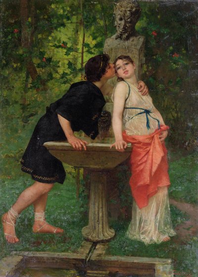 Lovers by a Fountain by Modesto Faustini